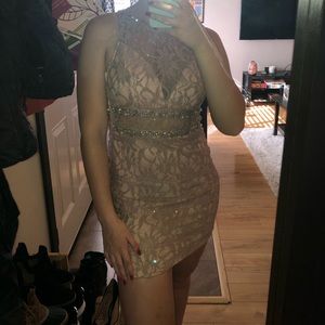 Sparkly Nude Lace Midi Dress